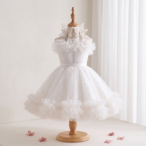 <b>Fairy</b> Butterfly Girls Princess <b>Dress</b> <b>White</b> Sparkle Tulle Ruffle Party Gown for Birthday Pageant Performance Wedding Made in Viet - Product Image 1