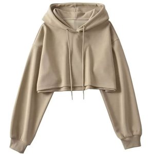 Comfortable Style Breathable Trend Crop <b>Top</b> Hoodie For Women Anti-Wrinkle Fit Crop <b>Top</b> Drop Shoulder Breathable Knitted Cotton - Product Image 1