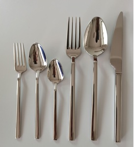 <b>Mirror</b> Polish Metal Cutlery Set Long Handle Dishwasher Safe Minimalist Design Spoons Forks Knives - Product Image 3