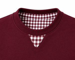 เสื้อสเวตเตอร์ผู้ชายสีเบอร์กันดี ผ้าฝ้ายฟลีซถัก 100% คอปกและปลายแขนเสื้อลายสก็อต แขนเสื้อแบบปกติ สไตล์ลำลองสำหรับฤดูใบไม้ร่วง เหมาะสำหรับใส่เป็นเลเยอร์ - Product Image 2