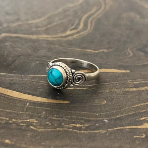 925 Sterling Silver <b>Turquoise</b> <b>Ring</b> Round Gemstone Bohemian Style Women Daily Wear & Party Gift Wholesale - Product Image 3