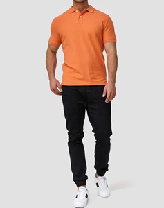 Men's <b>Orange</b> Short Sleeve for Shirt 100% Cotton Pique Knitted Casual Solid Color Quick Dry Breathable Regular Fit - Product Image 3