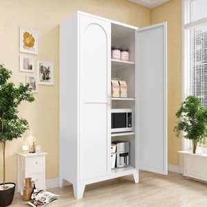 61 2 Shapely White <b>Metal</b> Storage Cabinet with Adjustable <b>Shelves</b> and Doors for Bedroom and Living Room - Product Image 3