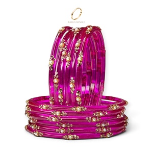 Ensemble de bracelets en verre rose goutte de pluie kashmiri pour cérémonie de mariage, bijoux tendance en or et zircon de qualité supérieure pour femmes, vente en gros - Product Image 3