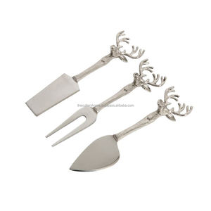 Ensemble à fromage en acier inoxydable avec poignée en laiton rustique faite à la main, plaqué nickel, ensemble à fromage décoratif en laiton - Product Image 2