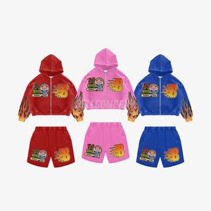 Boys Flame Letter <b>Patch</b> Hoodie <b>Shorts</b> Set Summer Casual Street Style Outfit Sweatsuit - Product Image 6