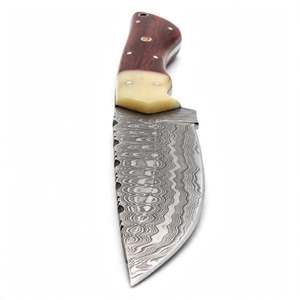 Couteau utilitaire à lame pointue en acier damas, fabriqué à la main, avec manche en bois et os à double matériau - Product Image 4