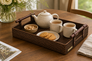 Bandeja de Servir de Bambú Tejida a Mano de Primera Calidad con Asas, Cesta de Servir Decorativa Rectangular Estilo Ratán para Cocina y Hogar - Product Image 6