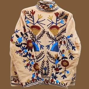 Veste en coton crème pour femmes, brodée Suzani, florale, bohème, ethnique, faite à la main, vintage, décontractée - Product Image 3