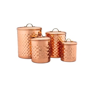 Copper Hammered Finish Cylinder Canister Set With Airtight Lid For Kitchen Spice <b>Storage</b> Handcrafted Vintage Style Canister - Product Image 4
