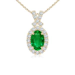 14K <b>Solid</b> <b>Gold</b> Natural Emerald Vintage Style <b>Pendant</b> With Diamond Halo Classic Fine Jewellery Anniversary Gift For Her 2026 - Product Image 1