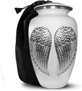 Urna Funeraria de Metal Blanca DC Wings para Cenizas Humanas, Urna Conmemorativa para Adultos, Hecha a Mano, Fabricante OEM ODM - Product Image 1