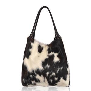 Ensemble de sacs à main pliables en cuir véritable extra léger, en cuir de vachette noir et blanc, fourrure naturelle, matière douce, pour le soir et le bureau - Product Image 3