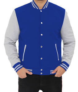 Chaqueta Varsity Estilo Béisbol para Hombre en Gris y Azul Rey, Fabricada por Wings Traders - Product Image 3