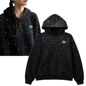 Stylish Rhinestone Pullover <b>Black</b> Women's Hoodies Heavyweight Glitter Detail Streetwear Sparkly Zipper <b>Hoodie</b> Wholesale Supplier - Product Image 1