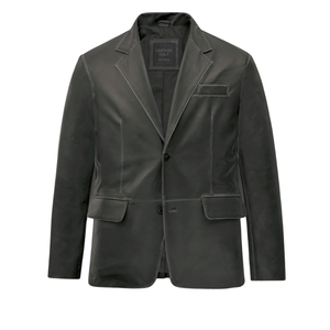<b>Men's</b> Black Genuine <b>Leather</b> <b>Blazer</b> Solid Smart Casual Suit Jacket Turn Down Collar - Product Image 1