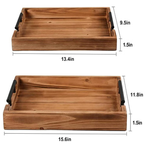 Sustainable Pine Wood Serving Trays With Handles Set of 2 <b>for</b> Hot Meal Platters Use in Restaurants Cafes or Kitchens <b>for</b> <b>Display</b> - Product Image 4