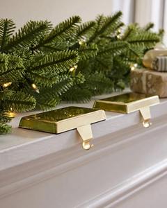 Gold Rectangle Christmas <b>Stocking</b> <b>Holder</b> Mantel Hanger Luxury Brass Decor Durable Holiday Ornament - Product Image 2