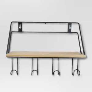 Modern Dark Wood Adjustable <b>Floating</b> Wall <b>Shelves</b> 4-Piece Set Triangular Metal <b>Brackets</b> for Flower Pots Non-Folding Single Tier - Product Image 4