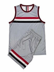 Ensemble d'uniformes de basketball unisexe, maillot et short style professionnel argent et rouge, maille respirante, tenue de sport pour équipe, nom d'équipe personnalisé, anti-UV - Product Image 1