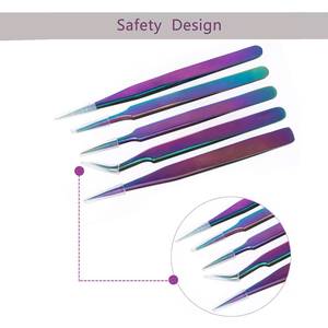 Ensemble de pinces à cils en acier inoxydable de précision, 5 pièces, couleur arc-en-ciel, pointe lisse pour extension de cils - Product Image 3