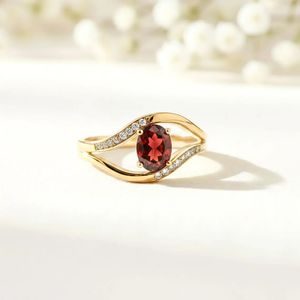 Oval Red <b>Garnet</b> Engagement <b>Ring</b> CZ Accent Split Band Natural Gemstone <b>Ring</b> 925 Sterling <b>Silver</b> 18K Gold Filled Promise Jewelry - Product Image 6