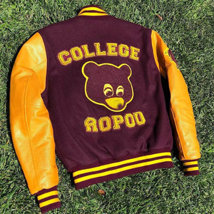 Custom logo <b>Wool</b> Chenille Embroidery Baseball Letterman Jackets Men Vintage Blank Leather Sleeve Varsity Jacket - Product Image 3