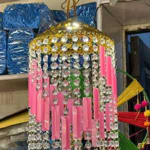 handmade decorative plastic and crystal hanging jhumar or chandelier - Product Image 1