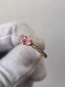 Elegante Anillo de Dos Piedras de Zafiro Rosa, Corte Pera, Vintage, Plata de Ley 925, Chapado en Oro de 14K, Anillo de Compromiso y Boda - Product Image 3