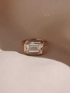 East West Bezel Set <b>Emerald</b> Cut Lab Grown Diamond <b>Ring</b> – 14K Solid Gold or Sterling <b>Silver</b>, IGI Certified - Product Image 2
