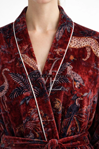 Kimono de terciopelo rojo de lujo hecho a mano para mujer, elegante estampado de selva, transpirable, ecológico, suave y afelpado, largo, para verano - Product Image 3