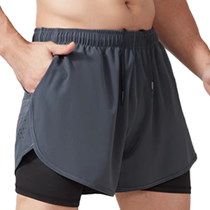 Shorts de sport personnalisés avec logo, pour la course, la gym, les activités sportives, entraînement, fitness, short de gym imprimé 2 en 1 en polyester à couleurs contrastées - Product Image 3