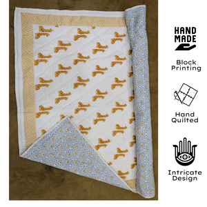 Eco-friendly Premium Reversible Floral 100% Cotton Indian Hand Block Printed Baby Quilt set for Gifting 60x40" - Product Image 2