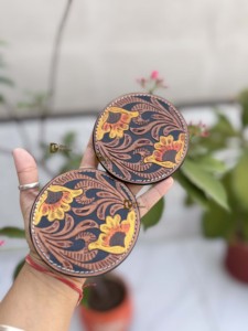 New Arrival 2026 Hand Tooled Leather Tea Coasters Sun Flower <b>Round</b> Design Handmade Vintage Style <b>Mats</b> For <b>Table</b> Decoration - Product Image 4