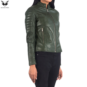 Highest Quality <b>Long</b> Sleeve Lightweight Durable Slim Fit New Arrival Olive Green Women's Genuine Sheepskin <b>Leather</b> <b>Jacket</b> - Product Image 2