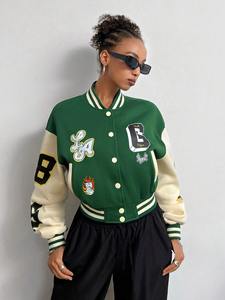 Premium letterman varsity <b>jacket</b> womens chenille embroidery applique patchwork <b>fleece</b> wool blend <b>thick</b> warm durable streetwear - Product Image 3