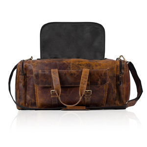 Men's Premium Large Capacity Gym Travel Duffel <b>Bag</b> Custom Brown 100% Genuine Leather Shoulder <b>Bag</b> <b>Overnight</b> Weekender Sports <b>Bag</b> - Product Image 4