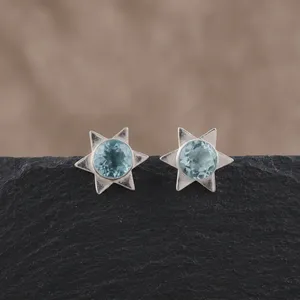 Nouveauté 2026 : Boucles d'oreilles en topaze bleu ciel, bijoux de créateur en argent sterling 925 plaqué pour femmes et jeunes filles - Product Image 2