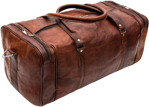 Grand sac de voyage en cuir véritable de chèvre, fait main, vintage, marron, pour la gym, la randonnée - Product Image 5