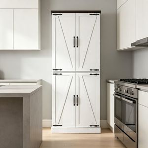 Mobiletto Moderno Rustico Stile Fienile 76 cm x 39,9 cm x 183 cm in Legno e Pannelli con Ripiani Regolabili per Cucina - Product Image 5