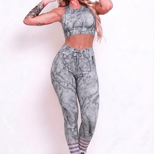 Conjunto de Yoga para Mujer, de la Mejor Calidad, Texturizado, con Costuras Sólidas, Estampado Digital, 2 Piezas, Transpirable, Cintura Alta - Product Image 1