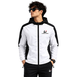Chaqueta Cortavientos Personalizada Blanca y Negra con Capucha, Ligera, Impermeable, para Actividades al Aire Libre, Deportes, Running, Senderismo - Product Image 2