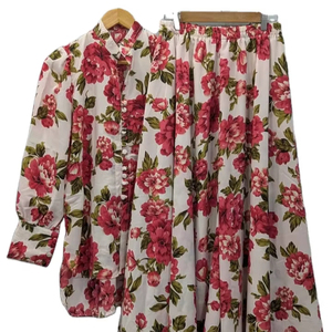 Collection de tenues amples imprimées florales pour femmes : Ensemble haut boutonné et pantalon palazzo taille haute, style haut-bas, vente en gros - Product Image 1