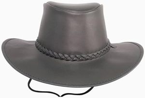 Unisex Leather Cowboy <b>Hat</b> With Braided <b>Band</b> Gray Casual Outdoor Adjustable Adult Four Seasons - Product Image 4
