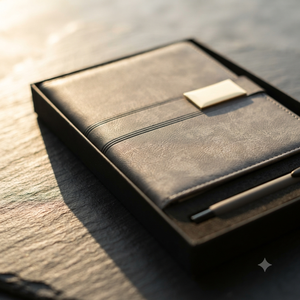Coffret Cadeau Stylo Bille et Agenda en Velours PU Gris Premium Aurelux, 192 Pages, Couverture à Boucle, Impression UV, Élégant et Professionnel - Product Image 4