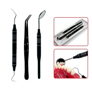 Ensemble de 5 instruments dentaires ergonomiques en acier inoxydable noir avec miroir buccal, pinces et sonde incurvée pour soins bucco-dentaires - Product Image 6