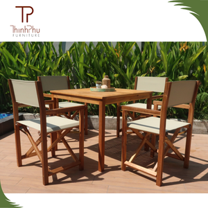 Tables de salle à manger d'extérieur contemporaines en bois massif d'acacia, 4 chaises, écologiques, durables, faciles à nettoyer, hôtel, restaurant - Product Image 1