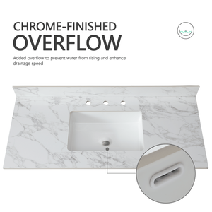 Top Lavabo Rettangolare Sottopiano in Ceramica per Bagno 49x22 Pollici, Top in Pietra Sinterizzata Bianco Carrara - Product Image 4