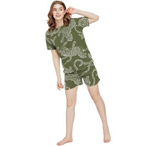Trendy Stylish Green Animal Print <b>Lounge</b> <b>Set</b> Women's Short Sleeve Top and Shorts For Women Printed Co-ord Nightwear Outfit - Product Image 3