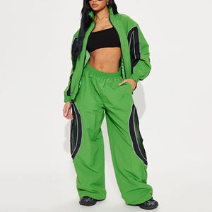 Vintage Zip up Windbreaker Track Suit 2 Piece <b>Set</b> Lightweight Oversized women Plain Nylon Jogging Track Suit With Tape - Product Image 4